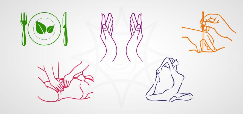 Еда, руки, иглы, массаж и йога